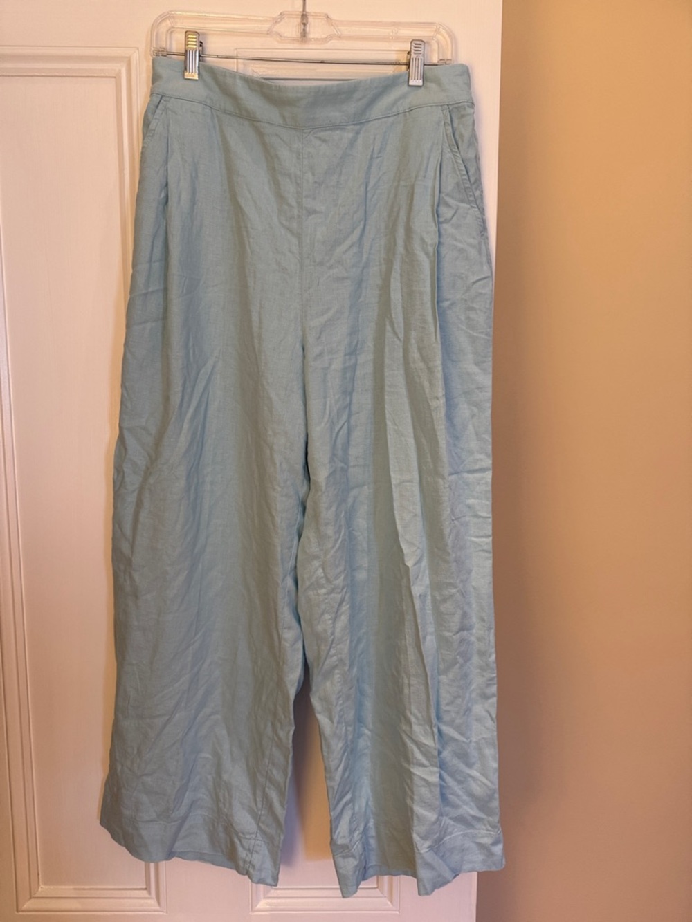 Madewell Pastel Blue Wide-Leg Linen-Blend Pants